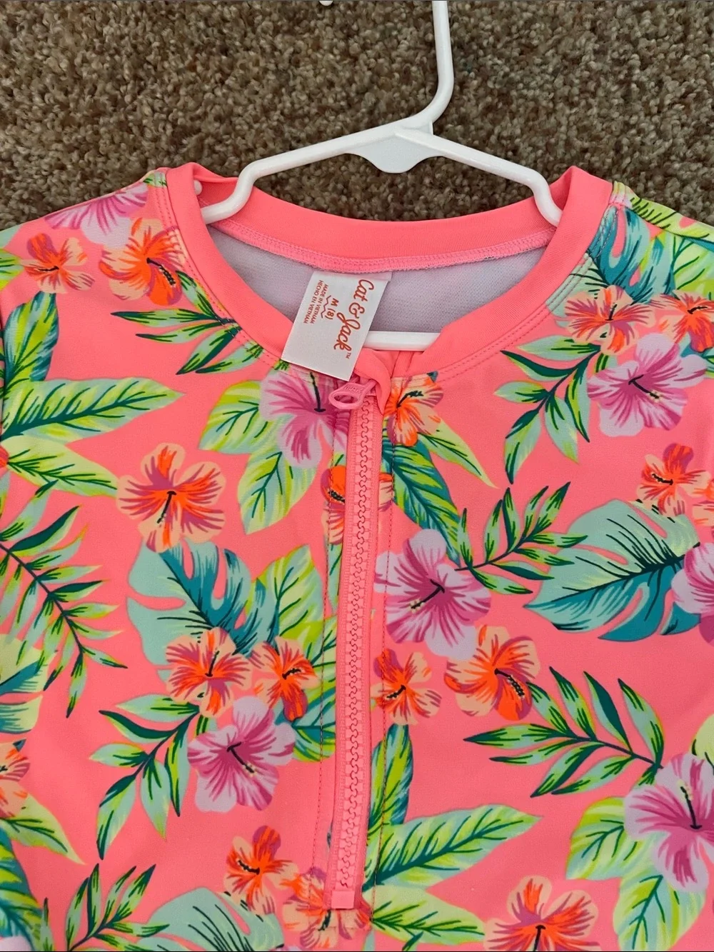 Cat & Jack Girls Tropical Floral One-Piece Swimsuit - Coral Pink size 8